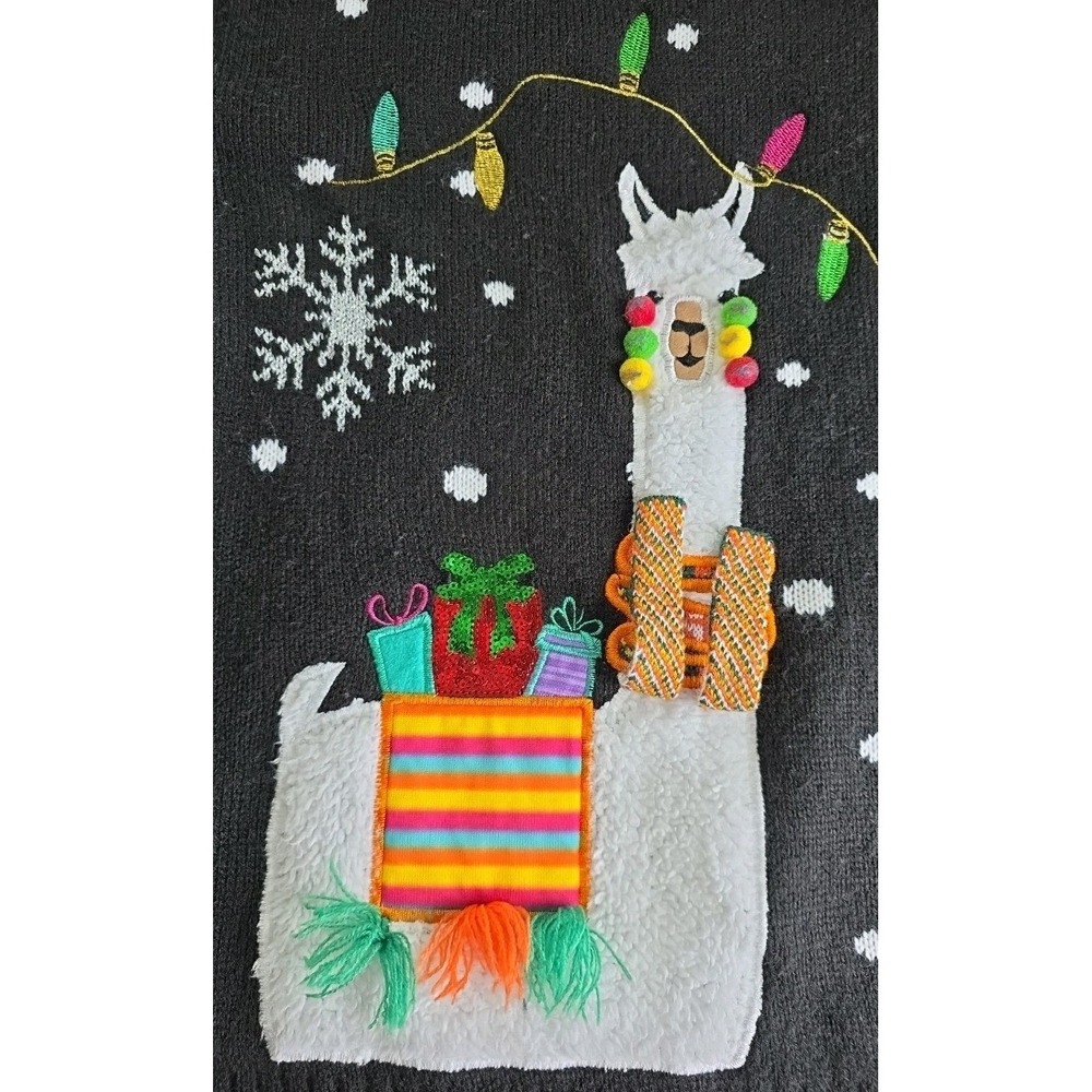 Holiday Time Christmas Sweater Knit "HAPPY LLAMA DAYS" MEDIUM 8-10 SPARKLE